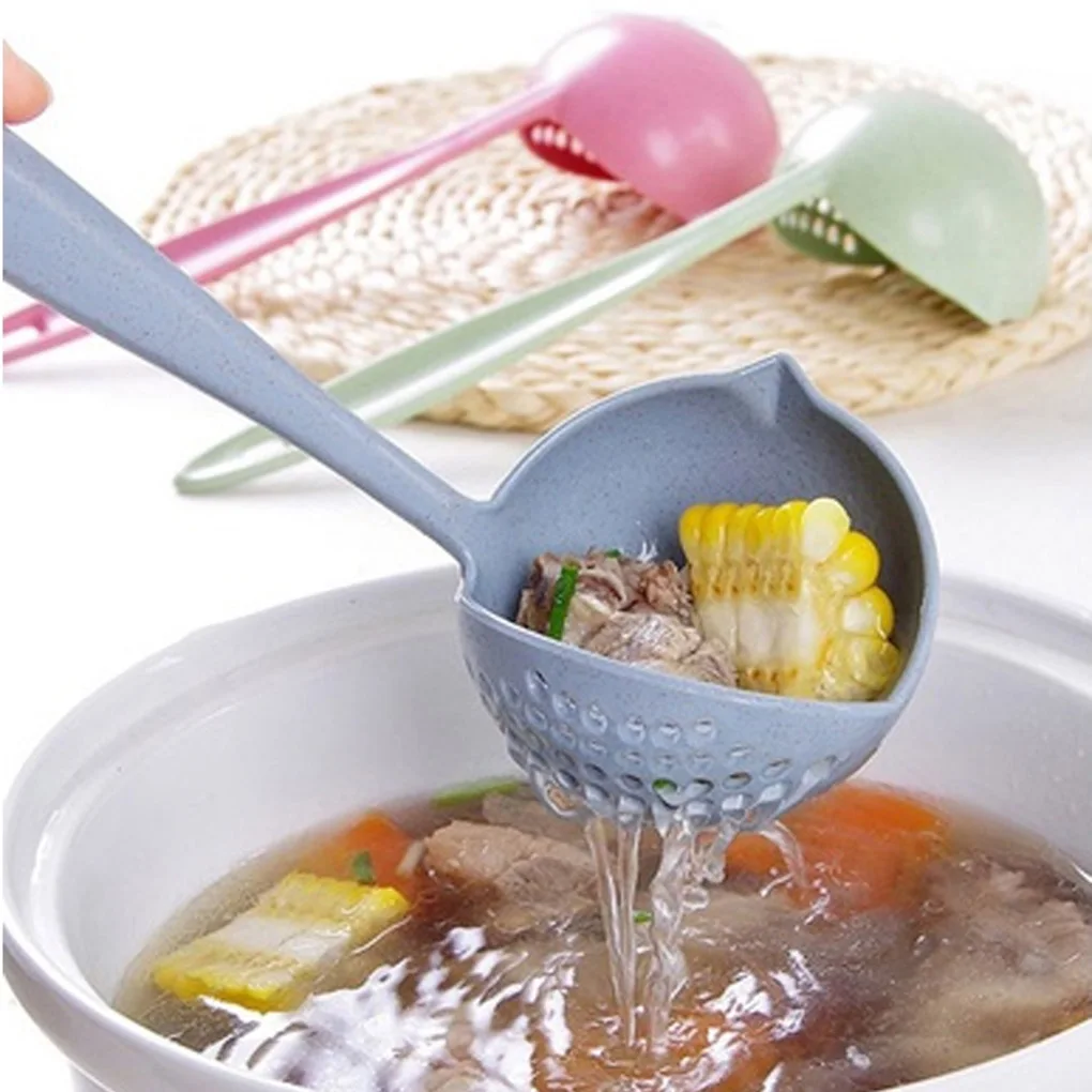 

FenKicyen New Soup Spoon Long Handle Kitchen Strainer Solid Color Cooking Colander Kitchen Scoop Plastic Tableware Colander Hot