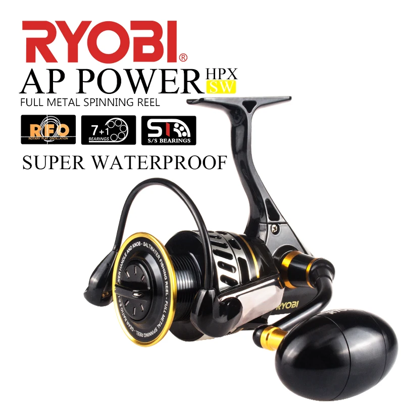 RYOBI AP POWER SW Spinning Fishing Reels 6000/8000/10000 Gear Ratio 5.0:1 Max Drag 10kg Full Metal Body Saltwater Reel Fishing