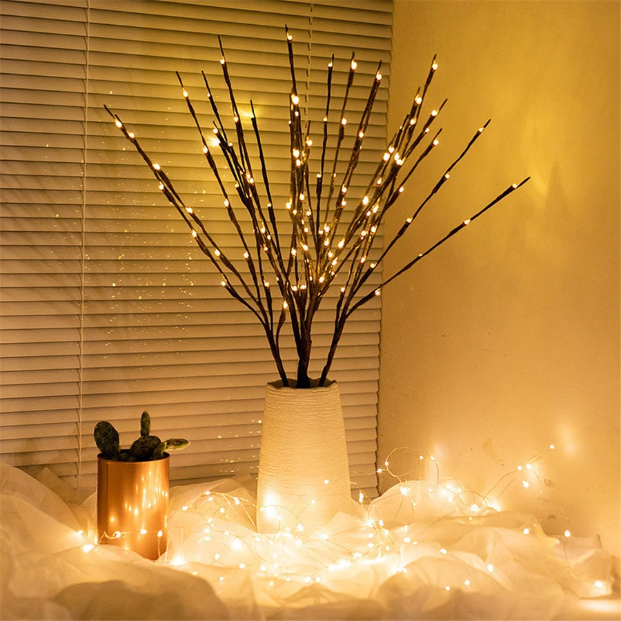 

20Bulbs LED Vase Filler Willow Branch Lamp Battery Powered Christmas Fairy String Lights For Party Wedding Home Bedroom Decor