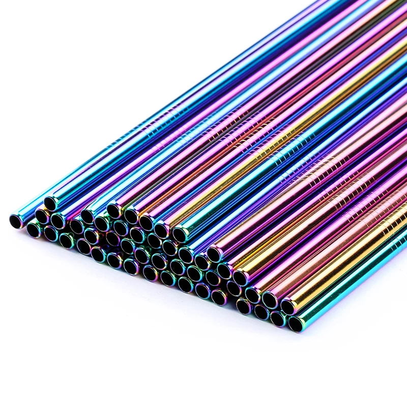 100pcs Reusable Stainless Steel Metal Straws Colorful and Environmentally Friendly Bar Party Beverage Straws Can be Wholesale