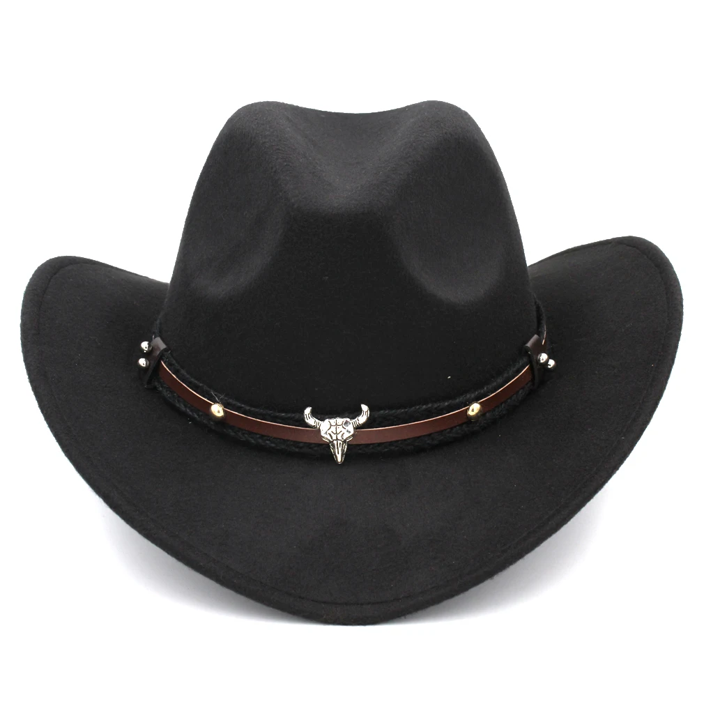 

Mistdawn Wild Western Cowboy Hat Cowgirl Sombrero Cap Wool Blend Stiff Wide Brim with Tauren Leather Belt Size 56-58cm BBI