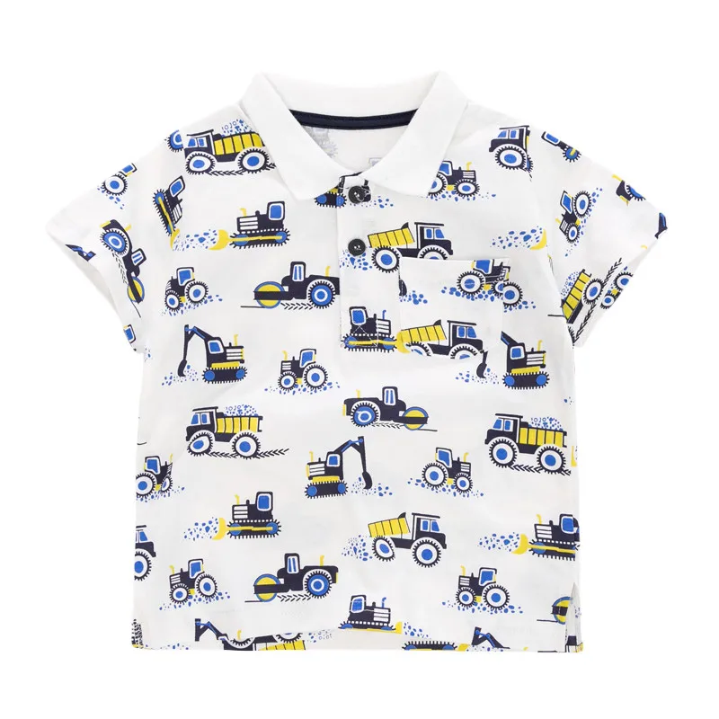 2-7T Cars Children's New Cartoon Polo Shirts Short Sleeve Excavators Print Clothes Cotton Breathable Kids Fashion Shirts