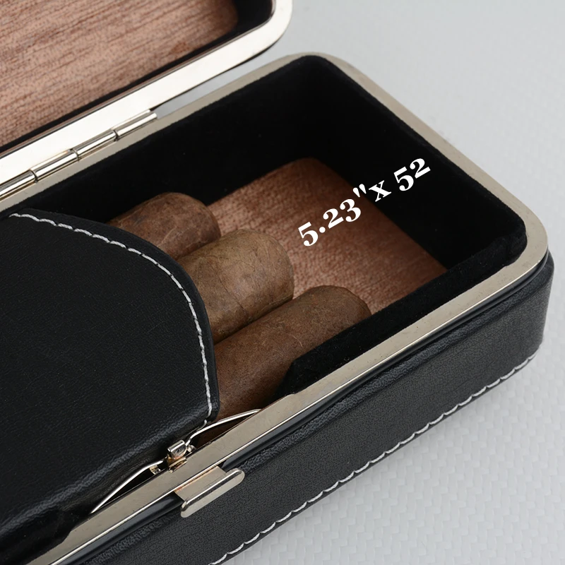 Travel Cigar Case Cedar Wood Storage box Leather Cigar Box Mini Humidor with Cigar Cutter without humidifier Cuban Havana