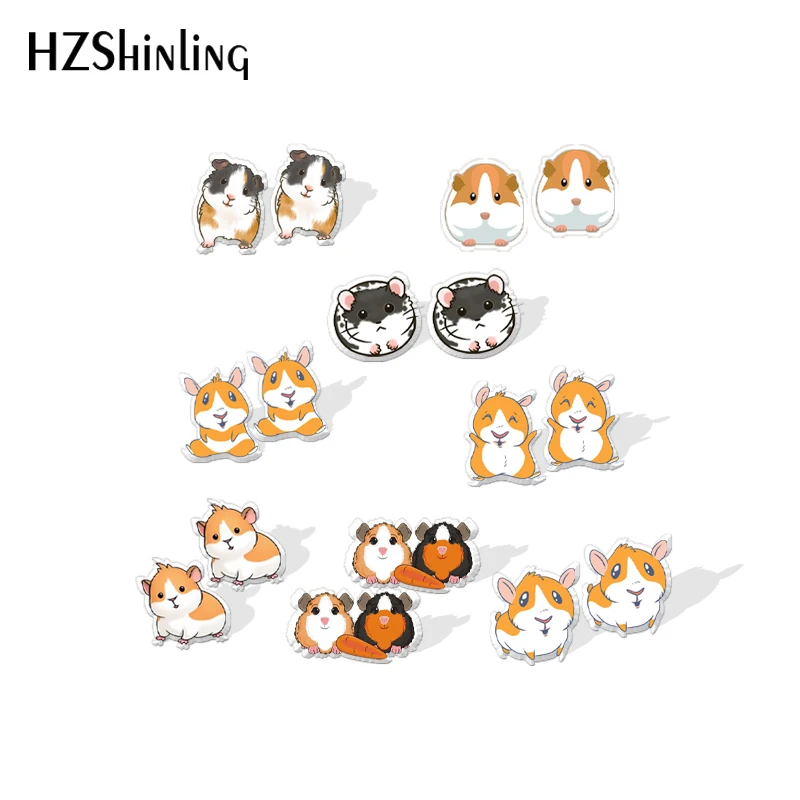 2021 Cartoon Guinea Pig Heat Acrylic Stud Earrings Resin Epoxy Fashion Jewelry