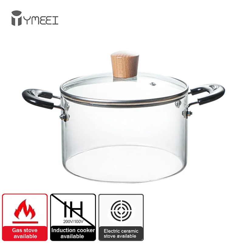 

YMEEI 2.3L Household Glass Cooking Pot Heat-resistant Soup Pot Transparent Salad Instant Noodle Bowl Kitchen Cookware Saucepan