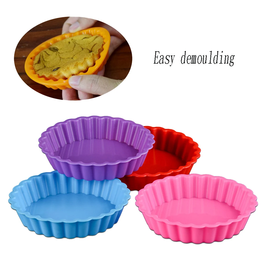 1pcs Silicone Tart Molds Mini Quiche Trays Non-stick Round Fluted Flan Pan With Loose Bases Cake Mould Tools Pastry Bread Mold