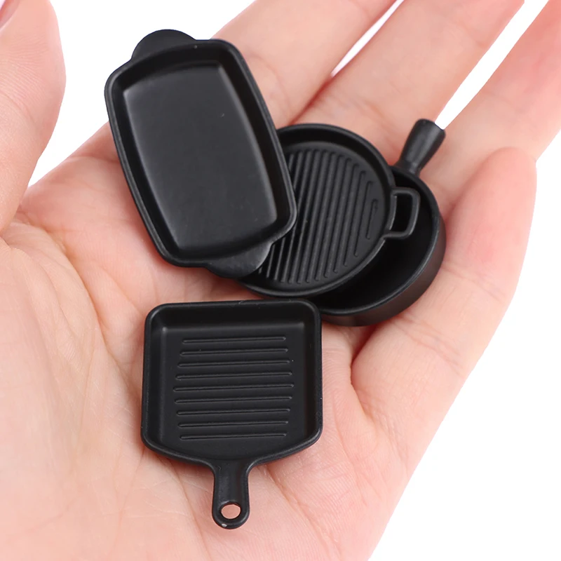 1set(4pcs) 1/12 Black Miniature Dollhouse Dish Plate Pretend Play Kitchen Cooking Toy Set