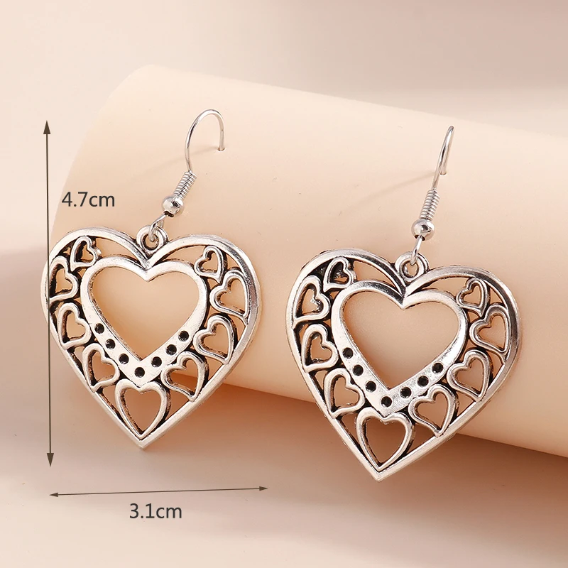 Aihua Vintage böhmischen tibetischen Silber Ohrringe für Frauen ethnischen Metall geschnitzte Herz Blume Eule Elefant Ohrringe Boho Schmuck – Detail 1