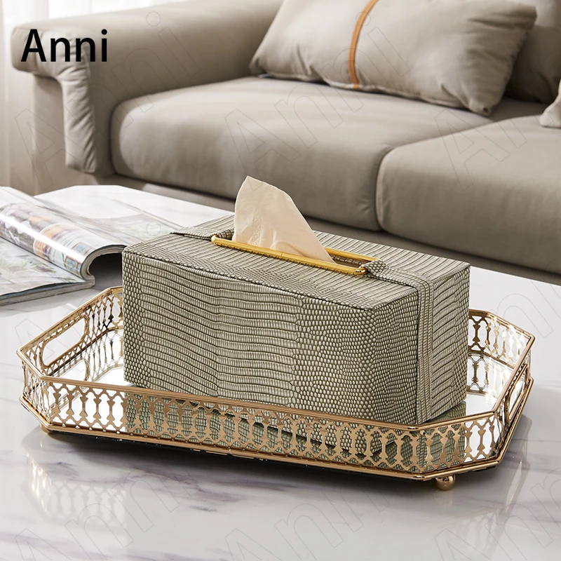 Creative Crocodile Leather Texture Tissue Boxes European Minimalist Desk Paper Towel Storage Box Living Room Bedroom Decoration