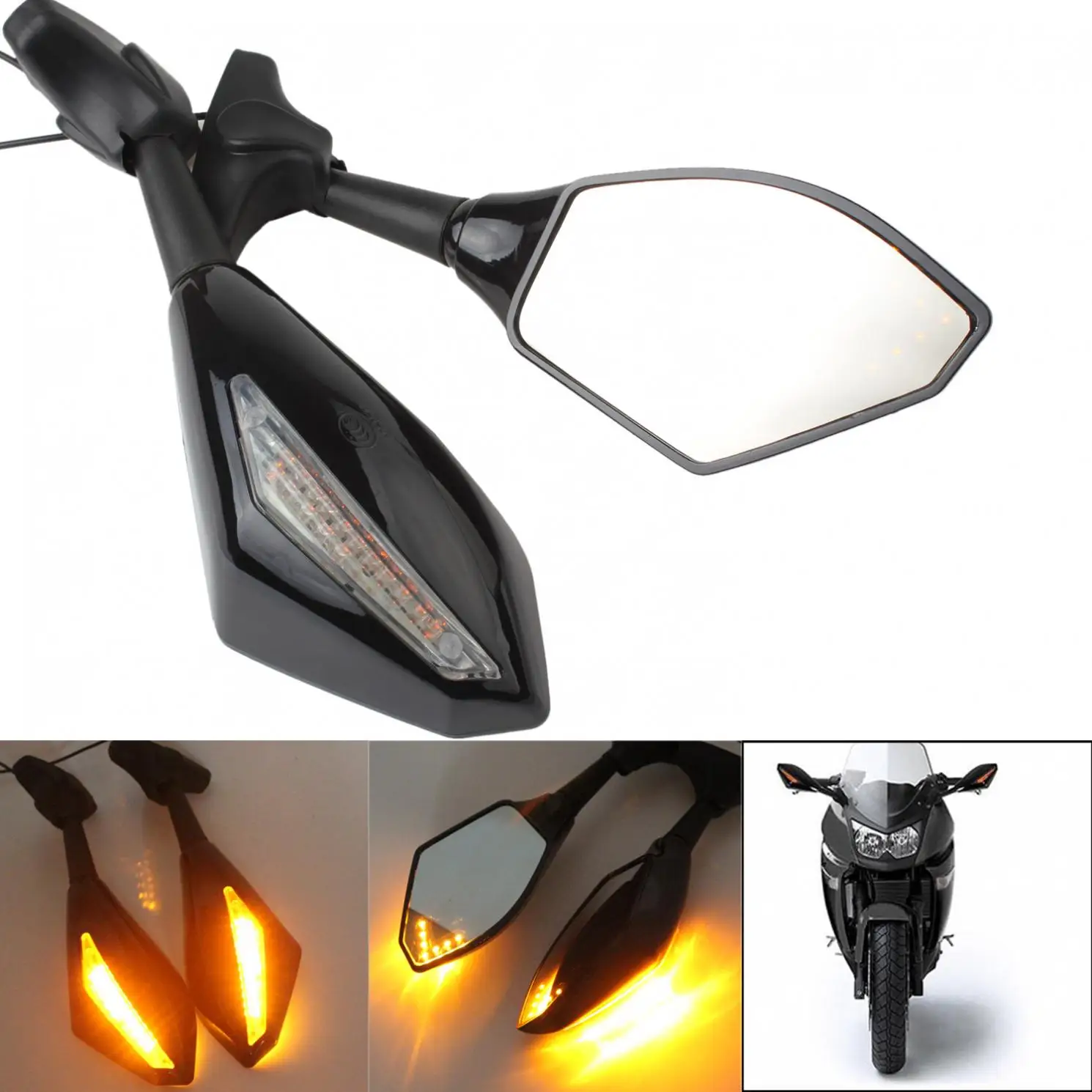 

Motorcycle Rear view Side Mirror LED Turn Signals Sport Bike Motorbike Rearview Mirrors for HONDA SUZUKI KAWASAKI YAMAHA