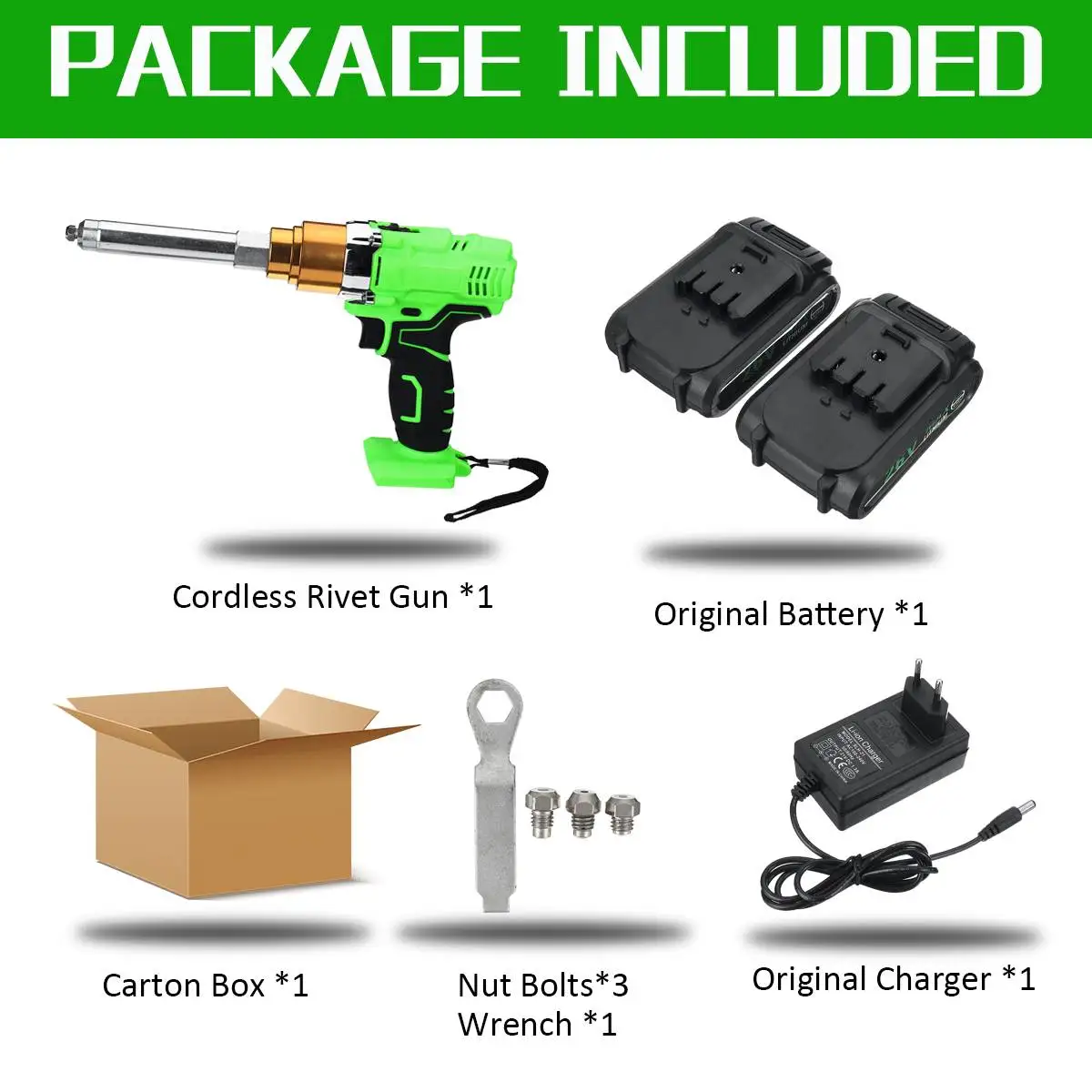 26V Cordless Electric Rivet Gun 2.1mm Portable Electric Blind Riveter Screwdriver Rvet Nut With LED Light Rechargeable Battery