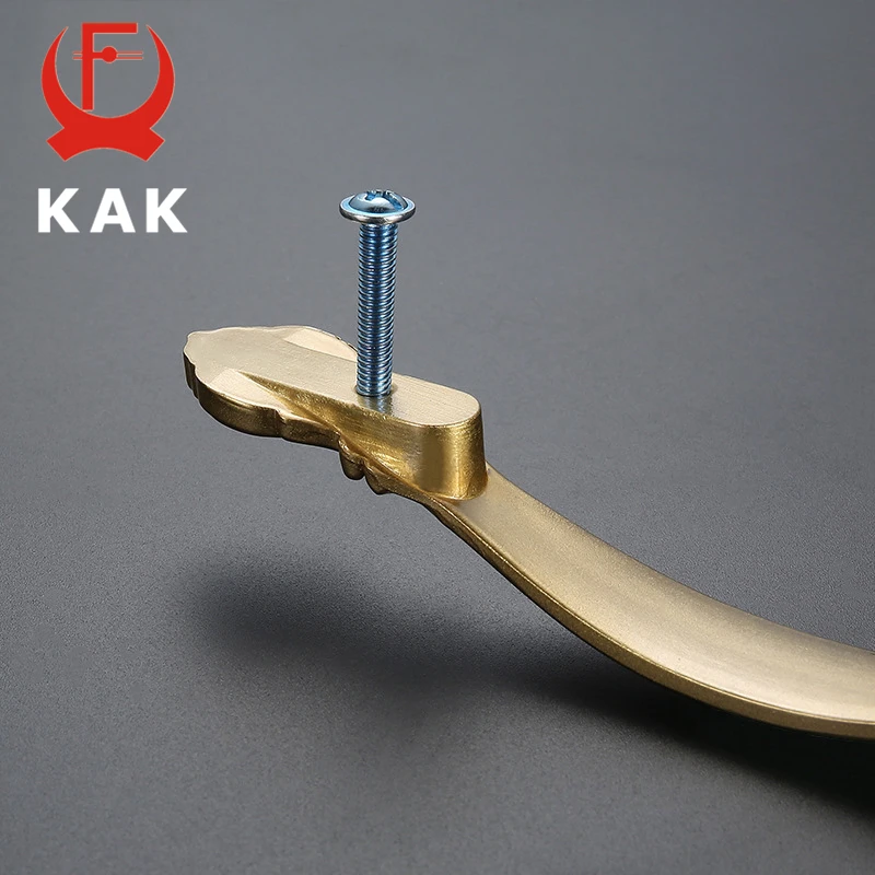 KAK Solid Copper Cabinet Handles Kitchen Cupboard Door Pulls Drawer Knobs European Vintage Brass Gold Furniture Handle Hardware