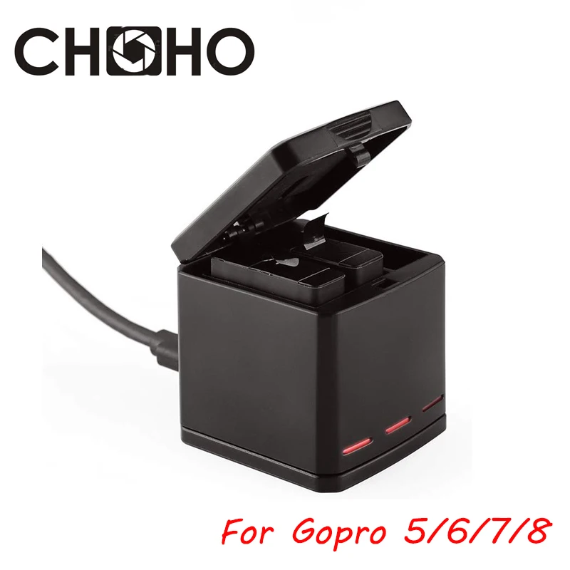 For GoPro 8 Accessories Three/Dual Ports USB Battery Box Charger + Type-C Cable for Go Pro Hero 8 7 6 5 Black Action Camera