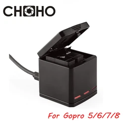 For GoPro 8 Accessories Three/Dual Ports USB Battery Box Charger + Type-C Cable for Go Pro Hero 8 7 6 5 Black Action Camera