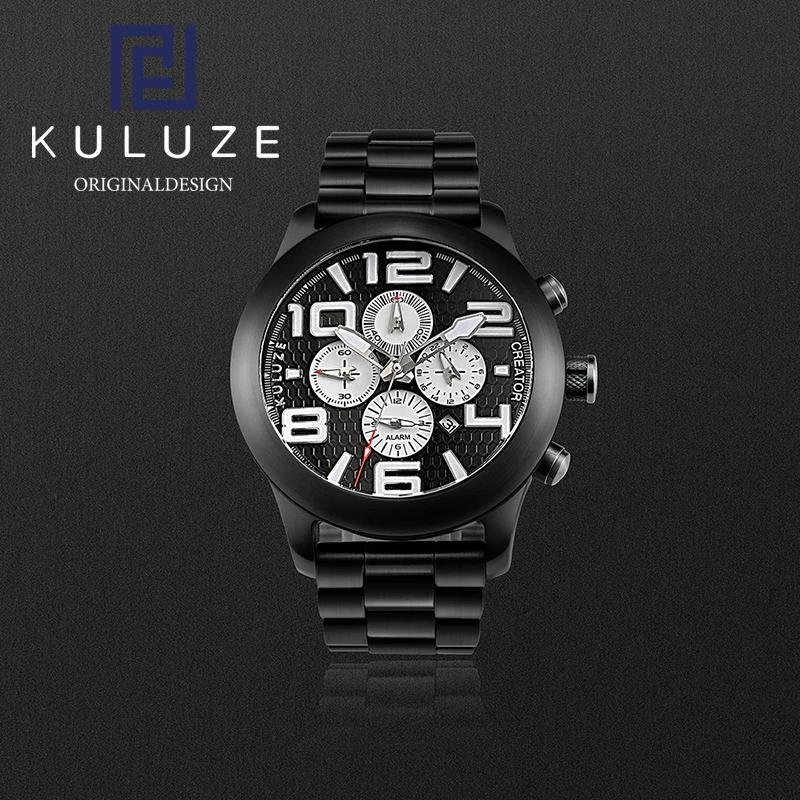 KULUZE Creator Series Fashion Mens Watch Luxury Brand Titanium Sports Chronograph Quartz Watch