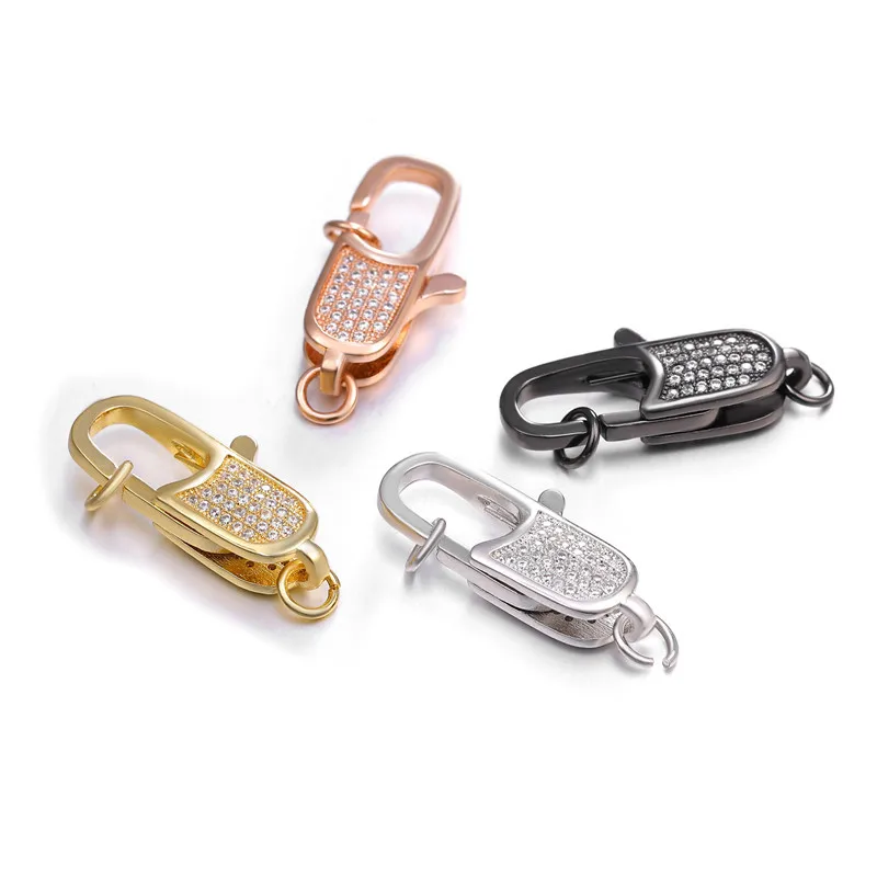 4pcs 10*25mm CZ Micro Pave Oval Hook Lobster Clasp Cubic Zirconia Clasp