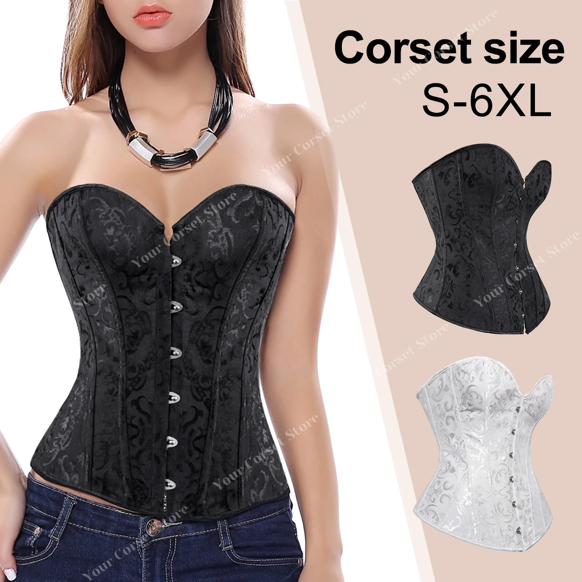 Floral Corset Top Plus Size Sexy Corset Lingerie for Women Lace up Boned Corsets Bustier Black White Corset