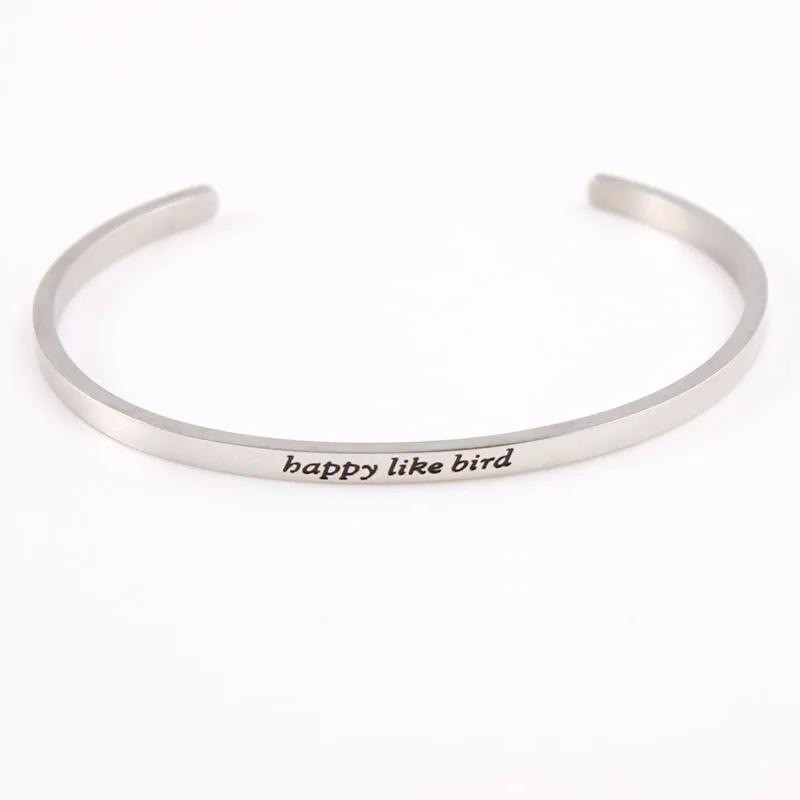 Stainless Steel Mantra Bracelet Positive Inspirational Quote Handmade Cuff Engraved Bangle Bracelet For Women Best Gift
