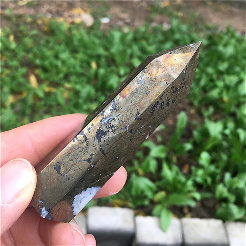 RareNatural Copper Pyrites Wand Healing Crystal Six Siege Point Minerale Gemstone Obelisk Home Art Decoration Reiki Chakra Gift