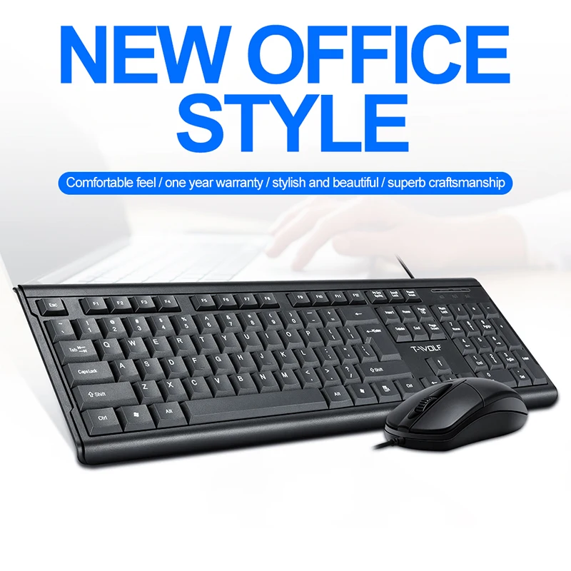 Home Office Wired Computer Keyboard Mouse Combo Ergonomic USB Desktop Keyboard Classic Standard 104 Keys for PC Laptop Notebook