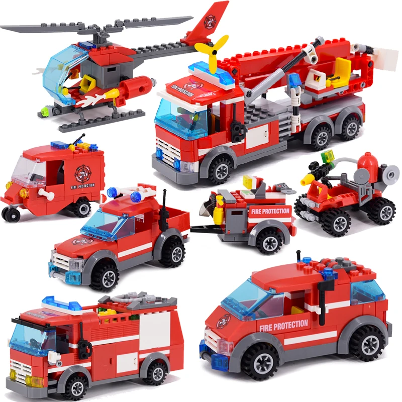 244pcs Fire Fighting Rescue Trucks Car Building Blocks City Police Firefighter Bricks children boys Toys Christmas Gifts