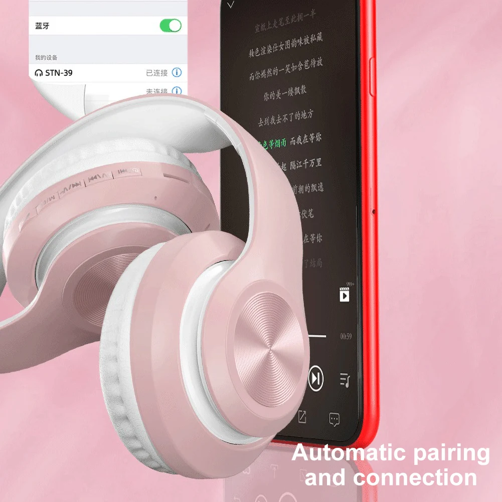 Kids Wireless Headphones with Microphone Pink Girls Phone Gaming Headset Gamer Music Bluetooth Headphone For Children Lady Gift