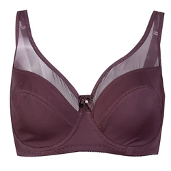 Women's Wired Minimizers Comfort And Support Plus Size Push Up Bra Sexy Lingerie Transparent Lace Super Thin Intimates 85D-105F