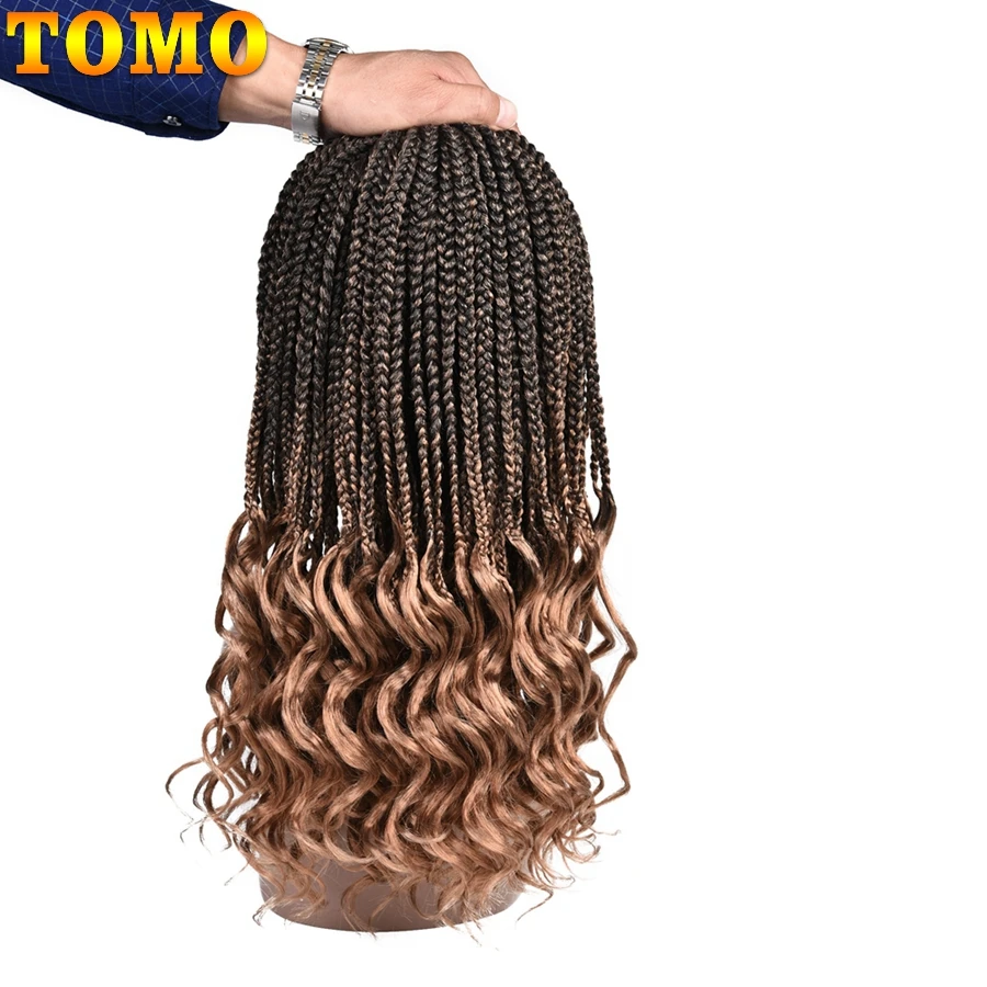 TOMO Goddess Box trenzas de pelo de ganchillo con extremos rizados, trenzas onduladas 3S, extensiones de cabello trenzado sintético, 22 raíces, 14, 18, 24 pulgadas