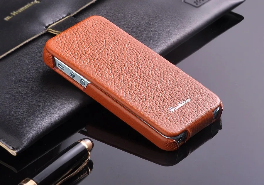 Genuine Leather Vertical Flip Case for iPhone 5, 5S, SE, 100% Real Leather, High Quality, Free Screen Protector, Litchi Stria