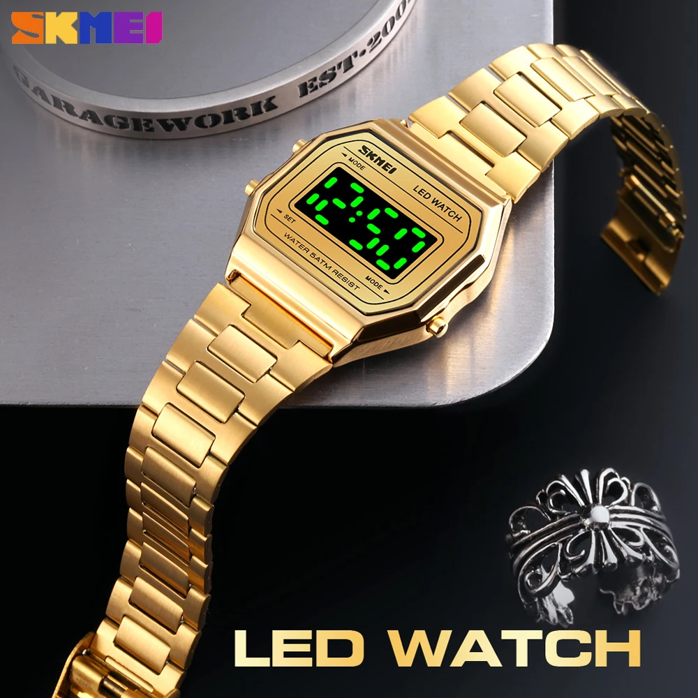 

LED Watches For Men Luminous Date Digital Wrist Watch Men Stainless Steel Band Waterproof Hour montre homme SKMEI Relojes