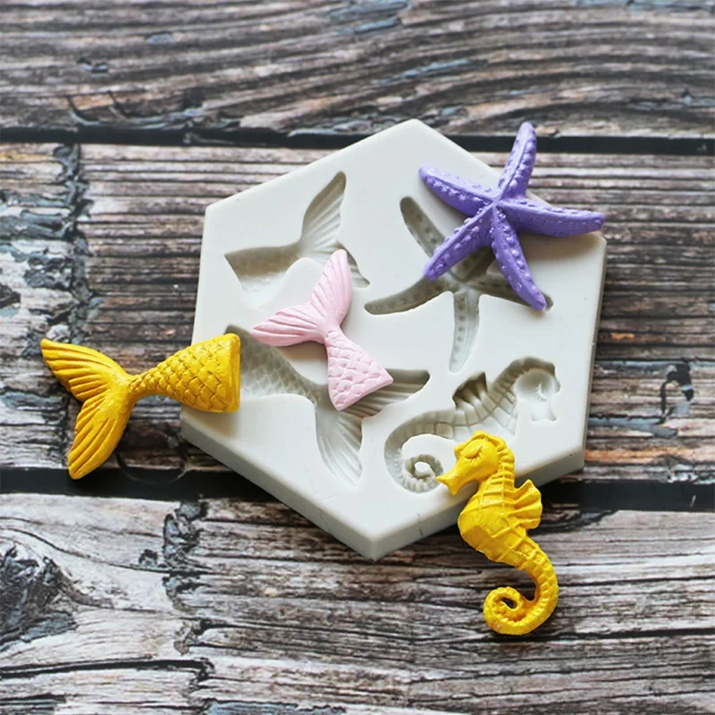 Fishtail Seahorse Silicone Mold Clay Plaster DIY Cake Baking Decoration Biscuit Chocolate Mold Sea Life Starfish Silicone Mold