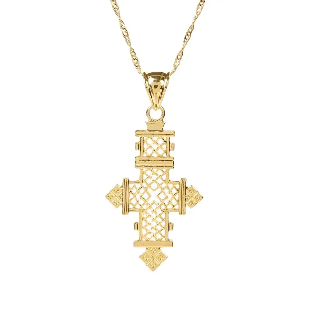 24K Gold Color African Cross Pendant Necklace For Ethiopian Women Jewelry Gifts