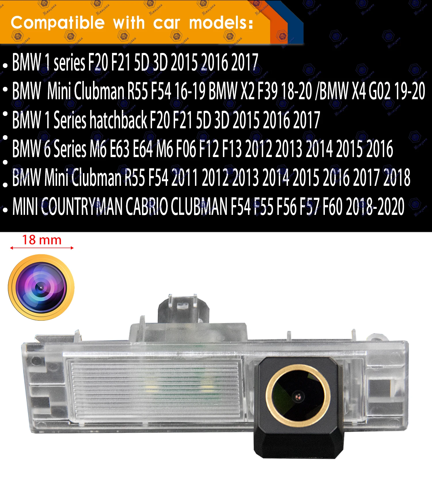 HD 1280x720p Golden Camera Rear View Reversing Backup Camera for BMW Mini Clubman R55 F54 2016-2019 / BMW X2 F39 2018-2020