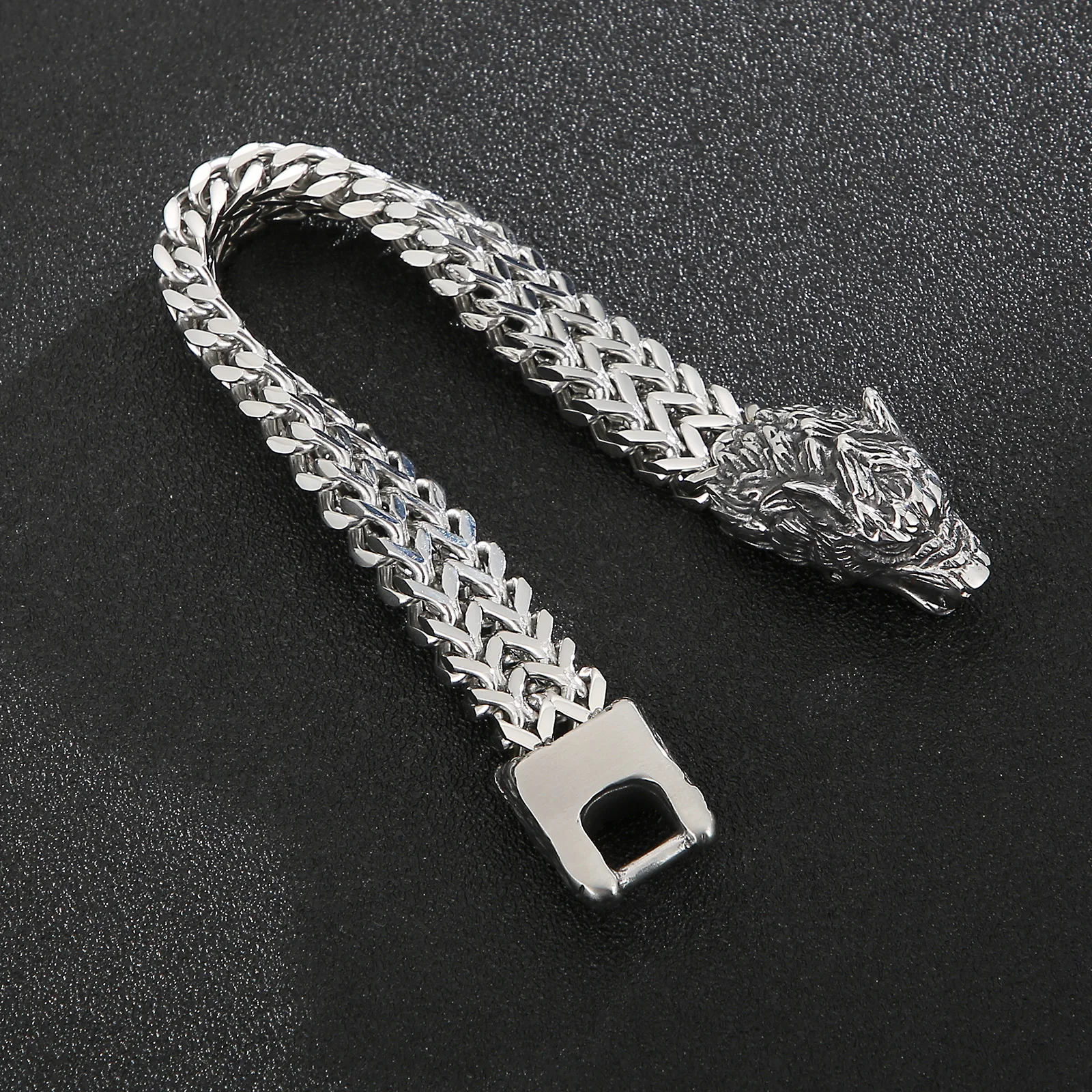 Fongten Wolf Head Animal Punk Men Bracelet Viking Retro Stainless Steel Wristband Charm Trendy Mesh Chain Bangle Jewelry image 4