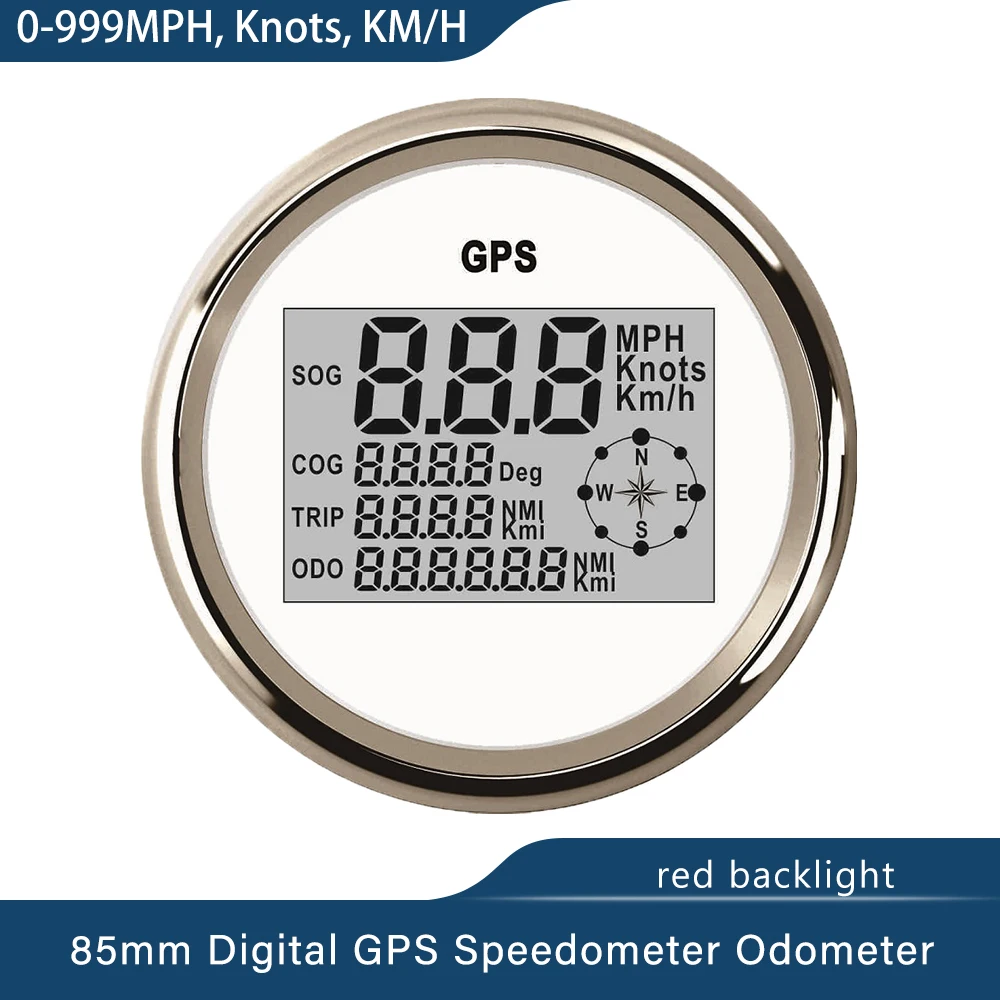 

ELING 85mm Digital GPS Speedometer Odometer 0-999 knots km/h mph 12V/24V with Backlight for Yacht Vessel Motorcycle Boat Car