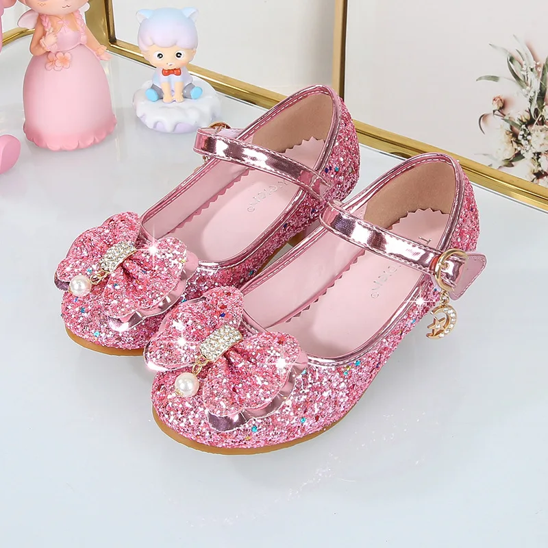 Children\'s Shoes 2025 New Girl Sequins Glittering Princess Dress Shoes Slipper School Performance Shoes Kids Infants Purple Shoe