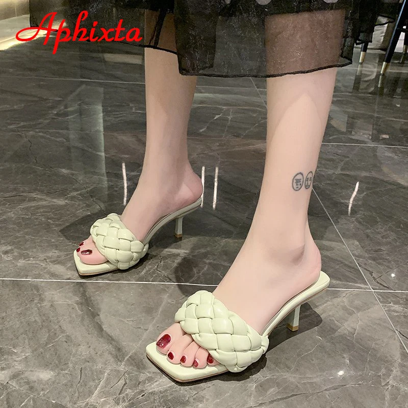 Aphixta 6 cm Heels Slides Women Braided Rope Quality Weave Open Toe Flat Casual Slipper Leisure Sandal Female Beach Flip Flops