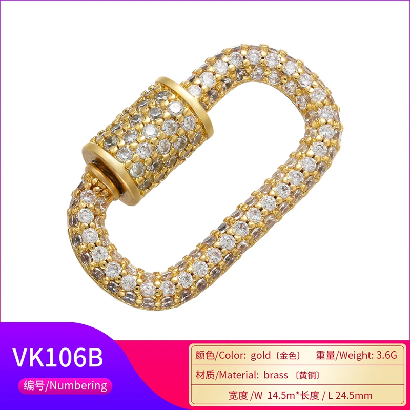 Pavé-Zirkonia 18K vergoldeter Karabinerverschluss DIY Schmuckzubehör für handgefertigte Halsketten- und Armbandkomponenten Schraubverschluss: VK106 – Detail 8