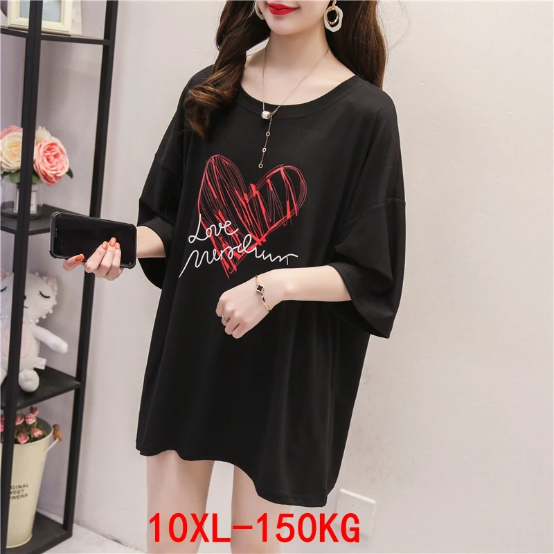 

Large size women's T-shirt love big size 7XL 8XL 9XL10XL summer round neck short sleeve casual loose black big t-shirt top