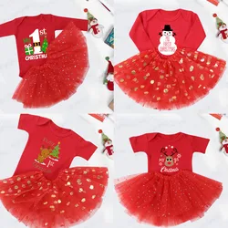 My First Christmas Baby Girl Party Dress Red Tutu Cake Outfits Infant Dresses Baby Girls Baptism Clothes 0-12M Drop Ship