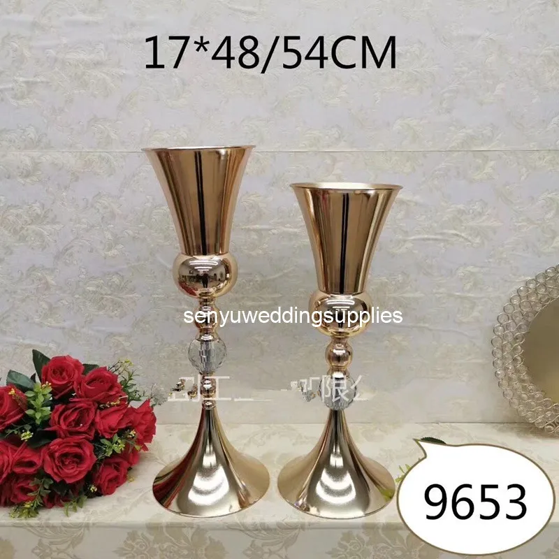 12pcs)new style wedding candlestick acrylic  crystal bead metal flower stand centerpiece senyu2431