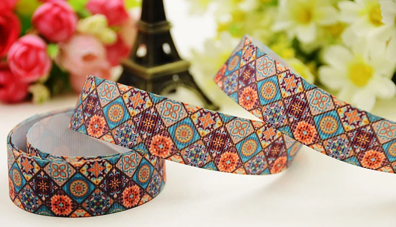 22mm 25mm 38mm 75mm Flower cartoon printed Grosgrain Ribbon party decoration 10 Yards X-04781