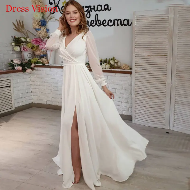 Phong Cách Mới Voan Tay Dài Váy Áo Свадебное Платье Áo Dây De Soirée De Mariage Đầm Vestido De Noiva Cô Dâu Bầu Bên lọt Khe