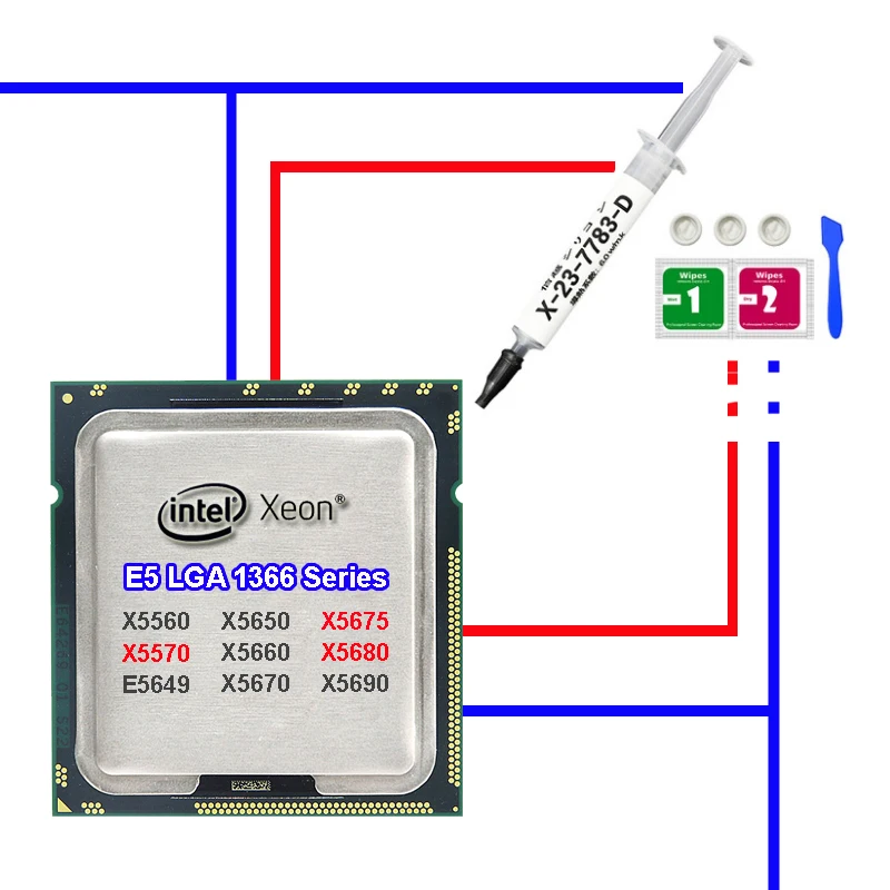 Intel X58 LGA 1366 Xeon CPU with Thermal Grease E5649 X5650 X5675 Processors X5680 X5690 Thermal Paste Computer Parts Supply