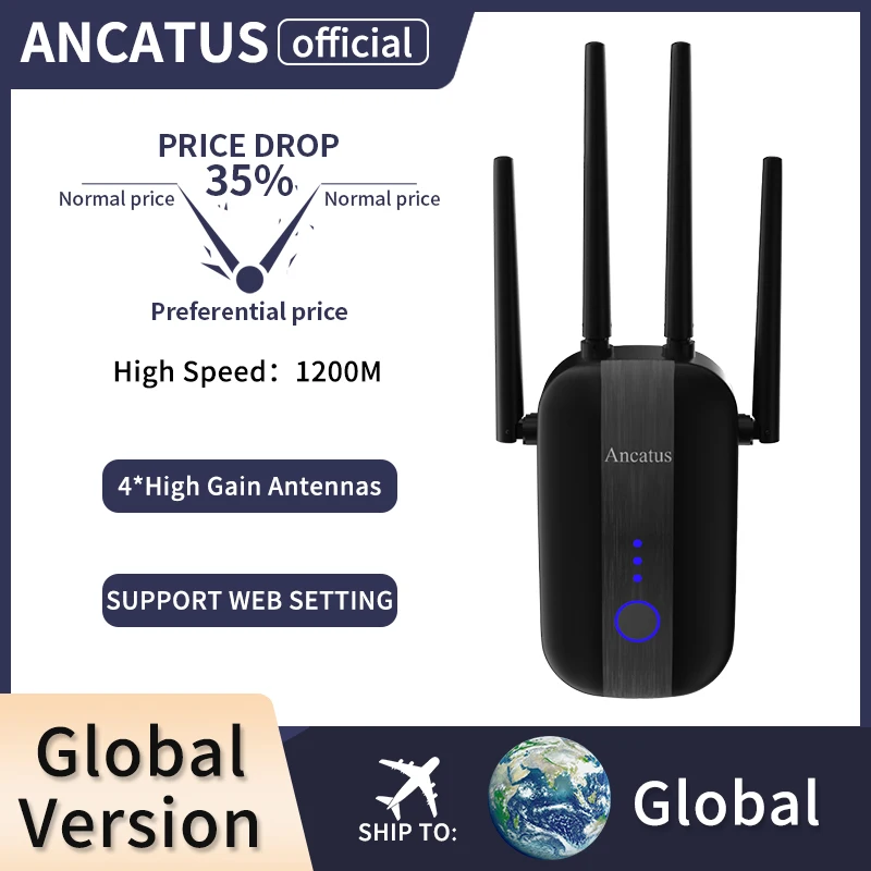 ANCATUS – répéteur wi-fi sans fil A2 AC1200M, 2.4G/5GHz, 802.11ac, extension, puissant routeur, amplificateur longue portée