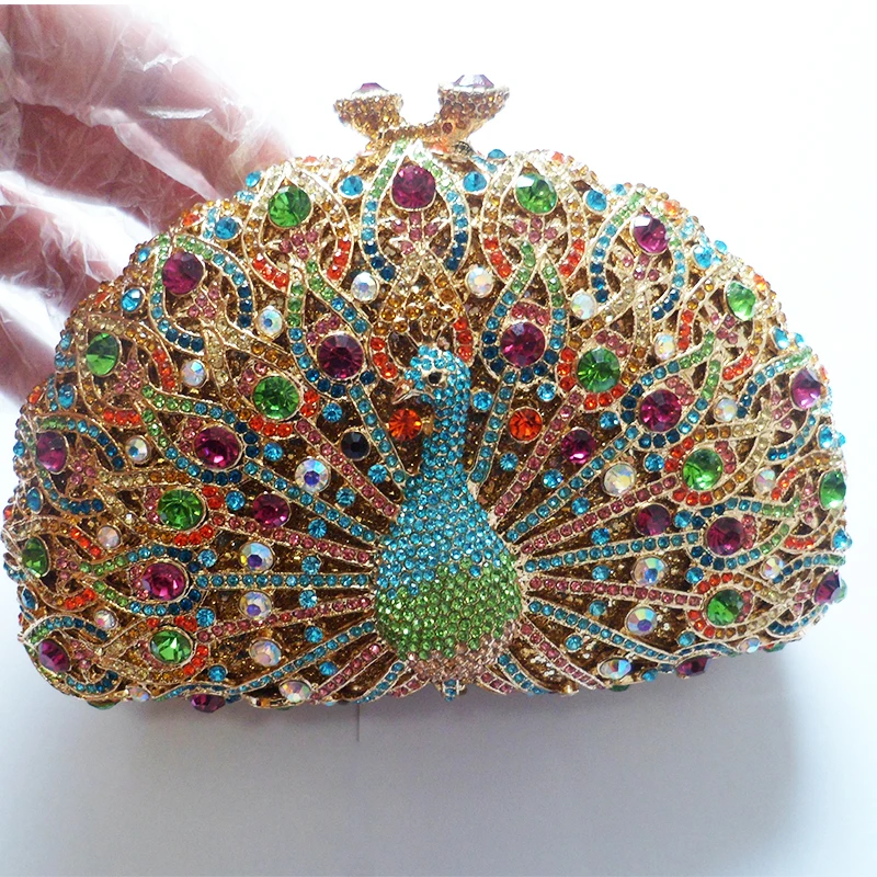 21 Colors New Evening Clutches Bags Peacock Shape Rhinestone Clutch Purse Diamond Handbag Dazzling Women Party Prom Clutches