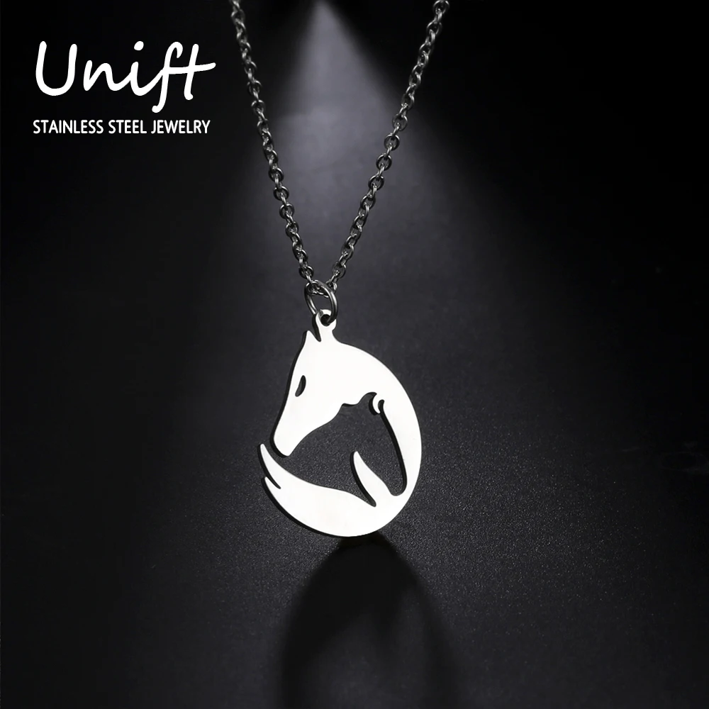 Unift Hugging Horse Heart Necklace Stainless Steel Women Chain Fashion Casual Equestrian Jewelry Cowboy Cowgirl Horse Lover Gift