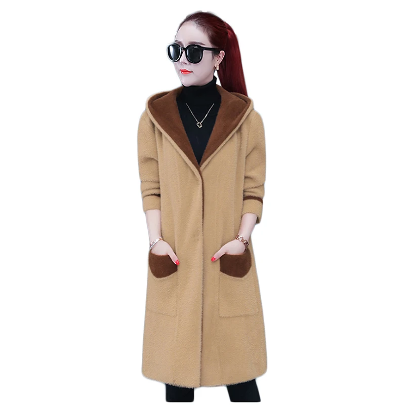 

Fur Parkas Women Winter Long Coat Women Letter-Print Hooded Coat Shaggy Outerwear Imitate Mink Cashmere Jacket High Quality 1984