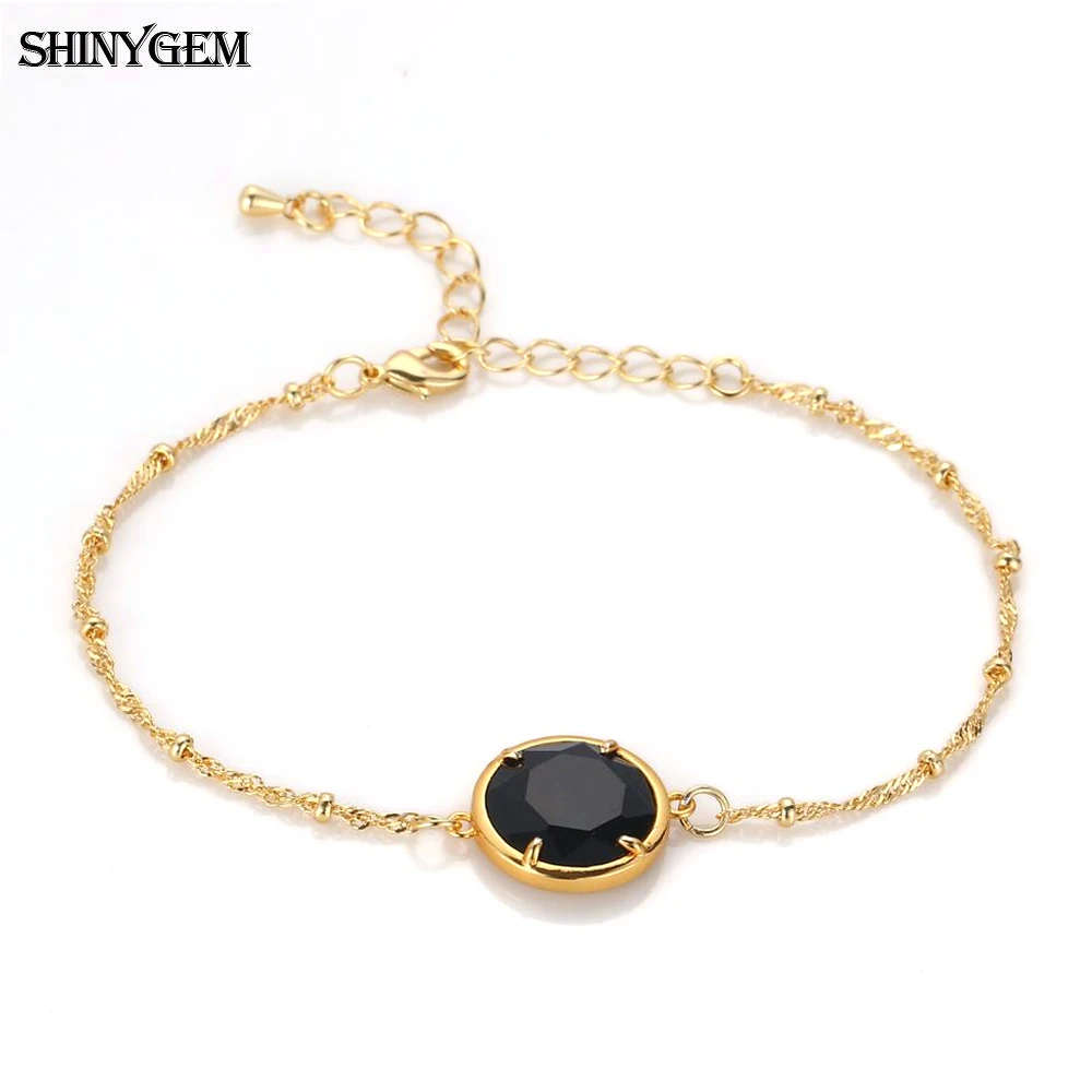 

ShinyGem Crystal Birthstone Charm Gold Chain Faceted Lucky Love Bracelet For Women