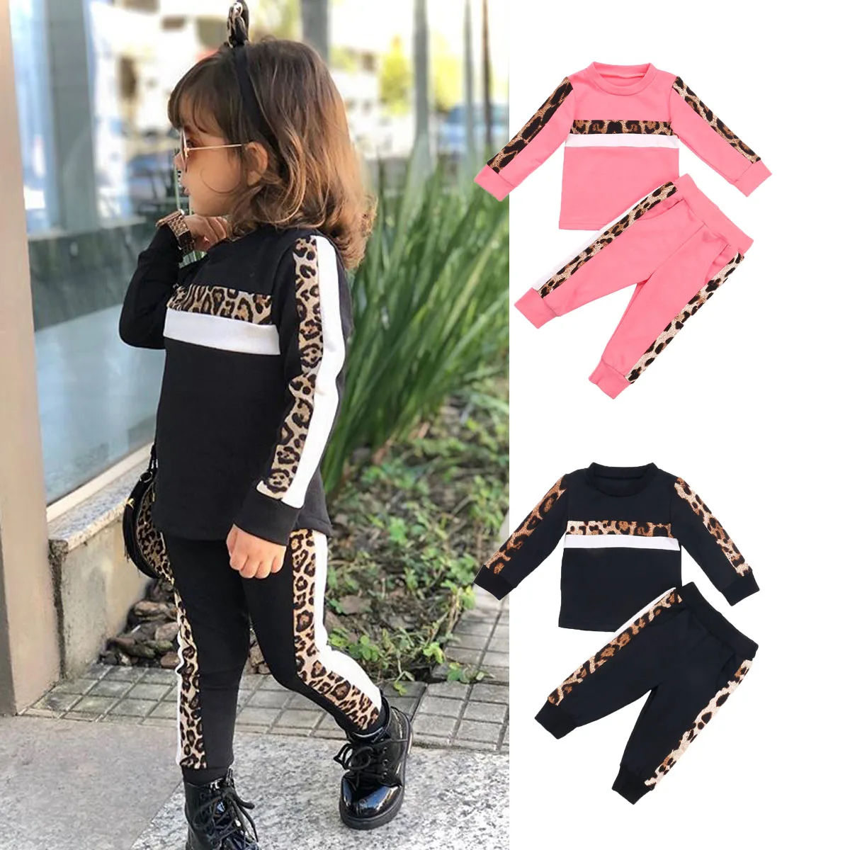 Kids Baby Girl Clothes Set Autumn Winter Leopard Striped Long Sleeve T-Shirt + Pants 2Pcs Outfits Set 2-6 Years